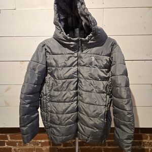 U.S. Polo Assn Women’s Puffer Jacket – Gray – Hooded – Faux Fur Lining